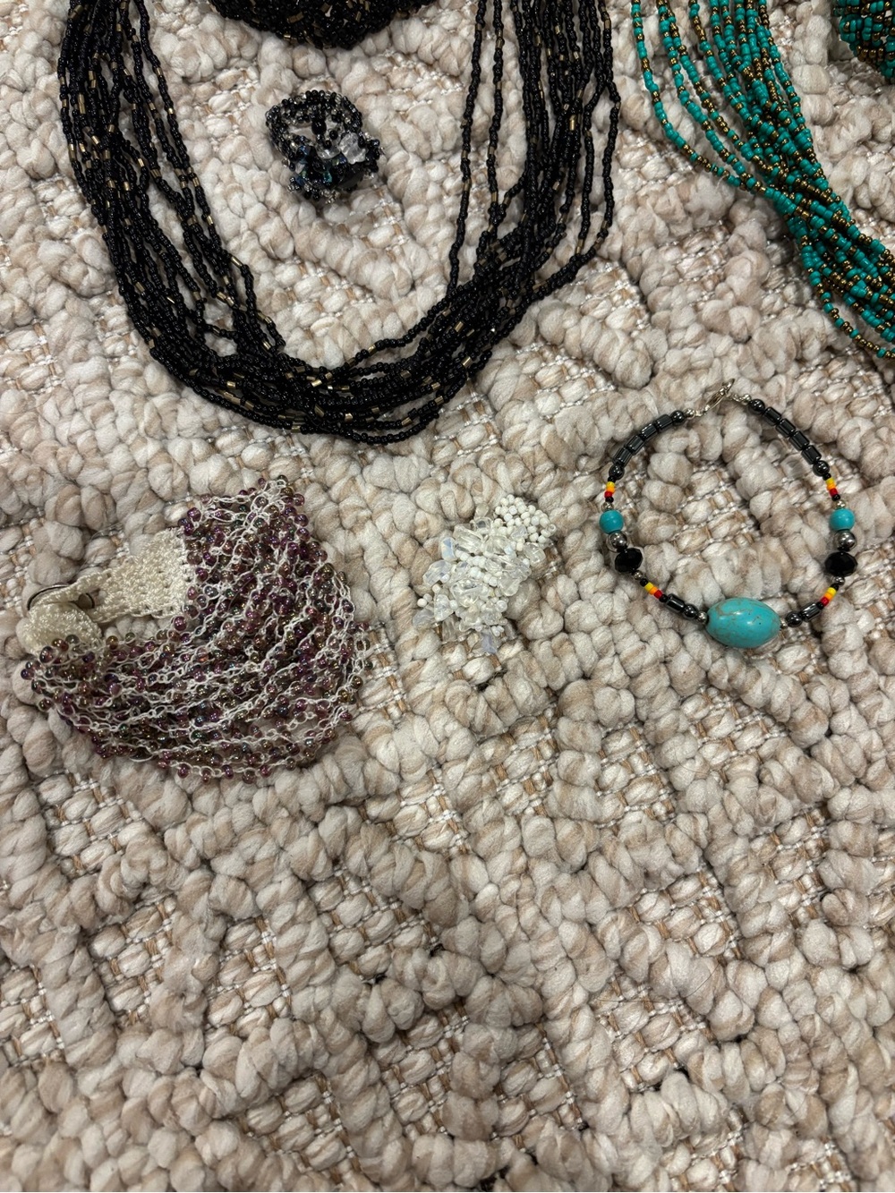 Multi-Strand Black and Teal Beaded Necklace Sets with Matching Bracelet Lot - Picture 4 of 4